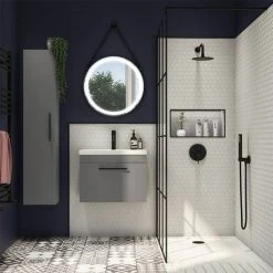Arezzo Wall Hung Vanity Unit - Matt Grey - 600mm with Industrial Style Black Handle 11 Arezzo Wall Hung Vanity Unit - Matt Grey - 600mm with Industrial Style Black Handle -Wall Hung Vanity Units Shop AZG6WHVBKIS d3 460