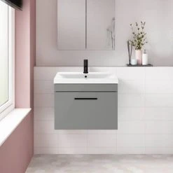 Arezzo 600 Matt Grey Wall Hung 1-Drawer Vanity Unit with Matt Black Handle 10 Arezzo 600 Matt Grey Wall Hung 1-Drawer Vanity Unit with Matt Black Handle -Wall Hung Vanity Units Shop AZG6WHVBK d2 460