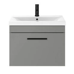 Arezzo 600 Matt Grey Wall Hung 1-Drawer Vanity Unit with Matt Black Handle 12 Arezzo 600 Matt Grey Wall Hung 1-Drawer Vanity Unit with Matt Black Handle -Wall Hung Vanity Units Shop AZG6WHVBK d4 460