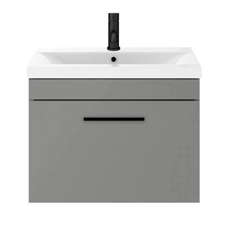 Arezzo 600 Matt Grey Wall Hung 1-Drawer Vanity Unit with Matt Black Handle 7 Arezzo 600 Matt Grey Wall Hung 1-Drawer Vanity Unit with Matt Black Handle - Image 5