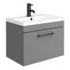 Arezzo 600 Matt Grey Wall Hung 1-Drawer Vanity Unit with Matt Black Handle -Wall Hung Vanity Units Shop AZG6WHVBK prod