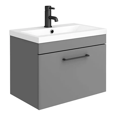 Arezzo 600 Matt Grey Wall Hung 1-Drawer Vanity Unit with Matt Black Handle 3 Arezzo 600 Matt Grey Wall Hung 1-Drawer Vanity Unit with Matt Black Handle