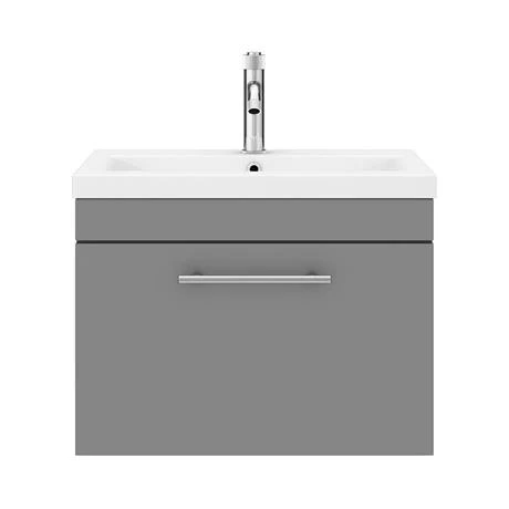 Arezzo Wall Hung Vanity Unit - Matt Grey - 600mm with Industrial Style Chrome Handle 7 Arezzo Wall Hung Vanity Unit - Matt Grey - 600mm with Industrial Style Chrome Handle - Image 5