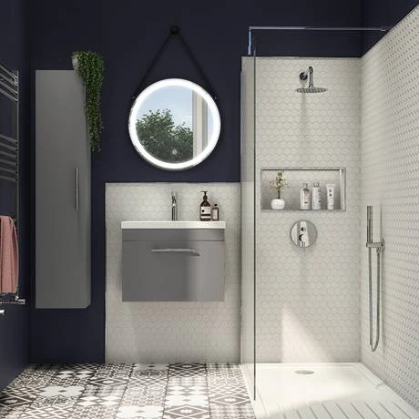 Arezzo Wall Hung Vanity Unit - Matt Grey - 600mm with Industrial Style Chrome Handle 6 Arezzo Wall Hung Vanity Unit - Matt Grey - 600mm with Industrial Style Chrome Handle - Image 4
