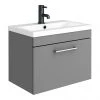 Arezzo 600 Matt Grey Wall Hung 1-Drawer Vanity Unit with Chrome Handle 2 Arezzo 600 Matt Grey Wall Hung 1-Drawer Vanity Unit with Chrome Handle -Wall Hung Vanity Units Shop AZG6WHVCH PROD