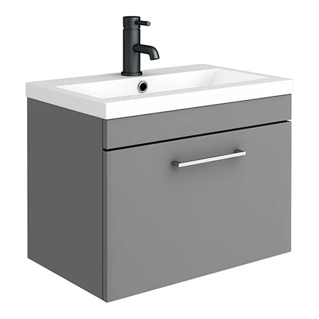 Arezzo 600 Matt Grey Wall Hung 1-Drawer Vanity Unit with Chrome Handle 3 Arezzo 600 Matt Grey Wall Hung 1-Drawer Vanity Unit with Chrome Handle