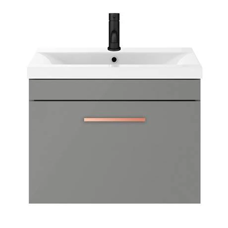 Arezzo 600 Matt Grey Wall Hung 1-Drawer Vanity Unit with Rose Gold Handle 7 Arezzo 600 Matt Grey Wall Hung 1-Drawer Vanity Unit with Rose Gold Handle - Image 5