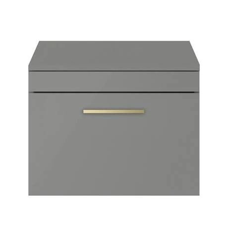Arezzo Wall Hung Countertop Vanity Unit - Matt Grey - 600mm with Brushed Brass Handle 5 Arezzo Wall Hung Countertop Vanity Unit - Matt Grey - 600mm with Brushed Brass Handle - Image 3