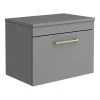 Arezzo Wall Hung Countertop Vanity Unit - Matt Grey - 600mm with Brushed Brass Handle 1 Arezzo Wall Hung Countertop Vanity Unit - Matt Grey - 600mm with Brushed Brass Handle -Wall Hung Vanity Units Shop AZG6WHWBB P1