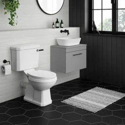 Arezzo Wall Hung Countertop Vanity Unit - Matt Grey - 600mm with Industrial Style Black Handle 7 Arezzo Wall Hung Countertop Vanity Unit - Matt Grey - 600mm with Industrial Style Black Handle -Wall Hung Vanity Units Shop AZG6WHWBKIS d3 460