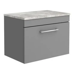 Arezzo Wall Hung Countertop Vanity Unit - Matt Grey - 600mm with Bellato Grey Worktop & Chrome Handle