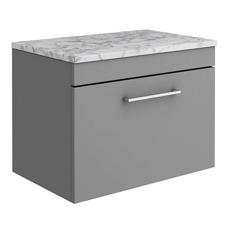 Arezzo Wall Hung Countertop Vanity Unit - Matt Grey - 600mm w. Matt White Marble Worktop & Chrome Handle 3 Arezzo Wall Hung Countertop Vanity Unit - Matt Grey - 600mm w. Matt White Marble Worktop & Chrome Handle