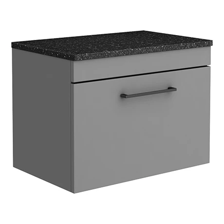 Arezzo Wall Hung Countertop Vanity Unit - Matt Grey - 600mm with Black Worktop & Matt Black Handle 3 Arezzo Wall Hung Countertop Vanity Unit - Matt Grey - 600mm with Black Worktop & Matt Black Handle