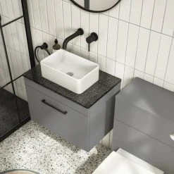 Arezzo Wall Hung Countertop Vanity Unit - Matt Grey - 600mm with Black Worktop & Matt Black Handle 11 Arezzo Wall Hung Countertop Vanity Unit - Matt Grey - 600mm with Black Worktop & Matt Black Handle -Wall Hung Vanity Units Shop AZG6WHWMBB d4 460