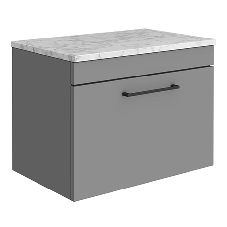 Arezzo Wall Hung Countertop Vanity Unit - Matt Grey - 600mm w. Matt White Marble Worktop & Black Handle 3 Arezzo Wall Hung Countertop Vanity Unit - Matt Grey - 600mm w. Matt White Marble Worktop & Black Handle