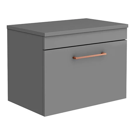 Arezzo Wall Hung Countertop Vanity Unit - Matt Grey - 600mm with Rose Gold Handle 3 Arezzo Wall Hung Countertop Vanity Unit - Matt Grey - 600mm with Rose Gold Handle