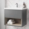 Arezzo Senza 600mm Matt Grey / Vicenza Oak Wall Hung Vanity Unit with Open Shelf + Ceramic Basin -Wall Hung Vanity Units Shop AZGREVO6 LRG 670