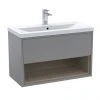 Arezzo Senza 800mm Matt Grey / Vicenza Oak Wall Hung Vanity Unit with Open Shelf + Ceramic Basin -Wall Hung Vanity Units Shop AZGREVO8 P