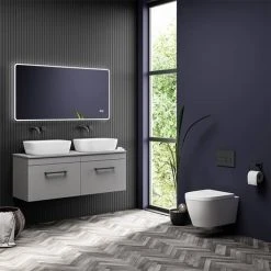 Arezzo Matt Grey Wall Hung Double Countertop Vanity Unit incl. 2 Basins (1200mm w. Matt Black Handles) 12 Arezzo Matt Grey Wall Hung Double Countertop Vanity Unit incl. 2 Basins (1200mm w. Matt Black Handles) -Wall Hung Vanity Units Shop AZGWHMB12B d4 460