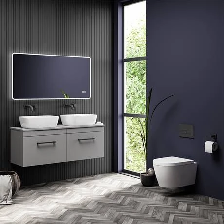 Arezzo Matt Grey Wall Hung Double Countertop Vanity Unit incl. 2 Basins (1200mm w. Matt Black Handles) 7 Arezzo Matt Grey Wall Hung Double Countertop Vanity Unit incl. 2 Basins (1200mm w. Matt Black Handles) - Image 5