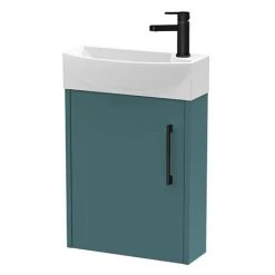 Arezzo Matt Teal Green 450mm 1TH Wall Hung Cloakroom Vanity Unit with Matt Black Handle