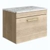 Arezzo Wall Hung Countertop Vanity Unit - Rustic Oak - 600mm w. Matt White Marble Worktop & Brass Handle