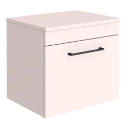 Arezzo Wall Hung Countertop Vanity Unit - Matt Pink - 500mm with Matt Black Handle