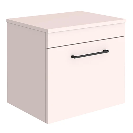 Arezzo Wall Hung Countertop Vanity Unit - Matt Pink - 500mm with Matt Black Handle 3 Arezzo Wall Hung Countertop Vanity Unit - Matt Pink - 500mm with Matt Black Handle