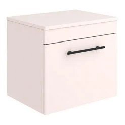 Arezzo Wall Hung Countertop Vanity Unit - Matt Pink - 500mm with Industrial Style Black Handle