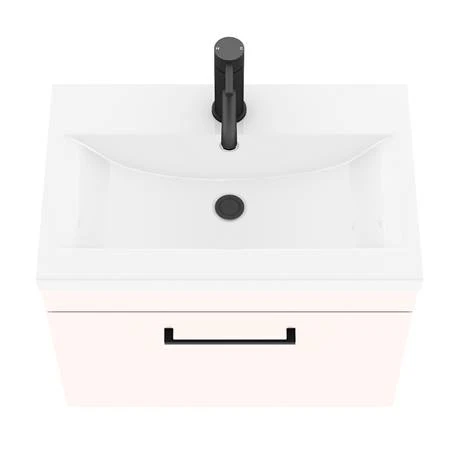Arezzo Wall Hung Vanity Unit - Matt Pink - 600mm with Matt Black Handle 5 Arezzo Wall Hung Vanity Unit - Matt Pink - 600mm with Matt Black Handle - Image 3