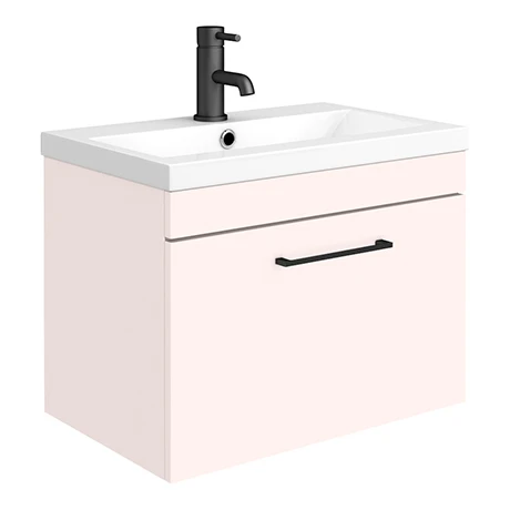 Arezzo Wall Hung Vanity Unit - Matt Pink - 600mm with Matt Black Handle 3 Arezzo Wall Hung Vanity Unit - Matt Pink - 600mm with Matt Black Handle