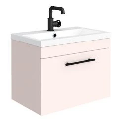 Arezzo Wall Hung Vanity Unit - Matt Pink - 600mm with Industrial Style Black Handle