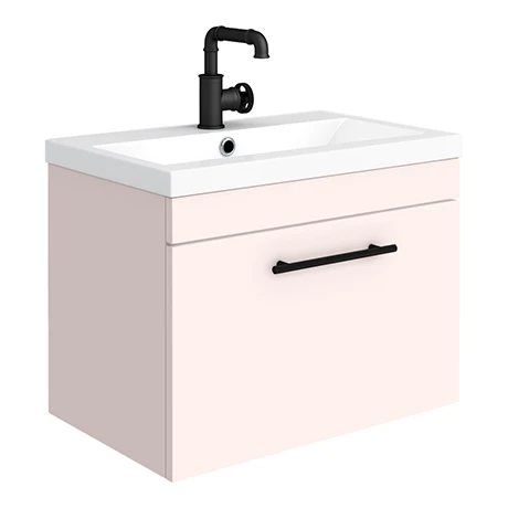 Arezzo Wall Hung Vanity Unit - Matt Pink - 600mm with Industrial Style Black Handle 3 Arezzo Wall Hung Vanity Unit - Matt Pink - 600mm with Industrial Style Black Handle