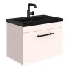 Arezzo Wall Hung Vanity Unit - Matt Pink - 600mm Black Basin with Industrial Style Handle -Wall Hung Vanity Units Shop AZP6WHVBKISB p
