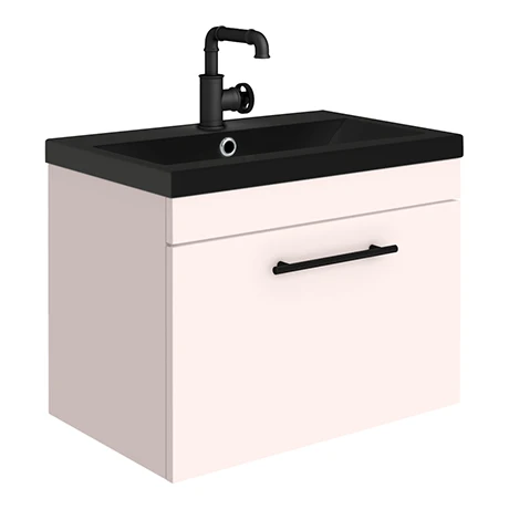 Arezzo Wall Hung Vanity Unit - Matt Pink - 600mm Black Basin with Industrial Style Handle 3 Arezzo Wall Hung Vanity Unit - Matt Pink - 600mm Black Basin with Industrial Style Handle