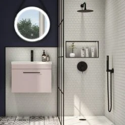 Arezzo Wall Hung Vanity Unit - Matt Pink - 600mm with Industrial Style Black Handle 10 Arezzo Wall Hung Vanity Unit - Matt Pink - 600mm with Industrial Style Black Handle -Wall Hung Vanity Units Shop AZP6WHVBKIS d3 460