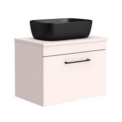 Arezzo Wall Hung Countertop Basin Unit - Pink with Matt Black Handle - 600mm inc. Black Basin