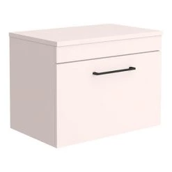 Arezzo Wall Hung Countertop Vanity Unit - Matt Pink - 600mm with Matt Black Handle