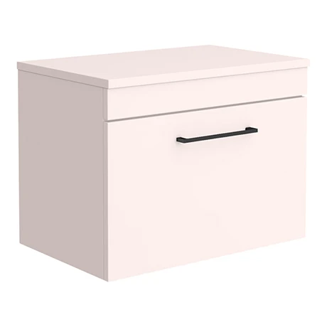 Arezzo Wall Hung Countertop Vanity Unit - Matt Pink - 600mm with Matt Black Handle 3 Arezzo Wall Hung Countertop Vanity Unit - Matt Pink - 600mm with Matt Black Handle