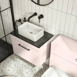 Arezzo Wall Hung Countertop Vanity Unit - Matt Pink - 600mm with Black Worktop & Matt Black Handle 11 Arezzo Wall Hung Countertop Vanity Unit - Matt Pink - 600mm with Black Worktop & Matt Black Handle -Wall Hung Vanity Units Shop AZP6WHWMBB d3 460