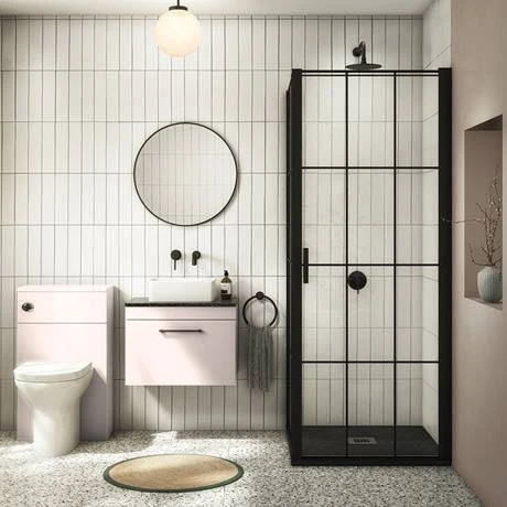 Arezzo Wall Hung Countertop Vanity Unit - Matt Pink - 600mm with Black Worktop & Matt Black Handle 7 Arezzo Wall Hung Countertop Vanity Unit - Matt Pink - 600mm with Black Worktop & Matt Black Handle - Image 5