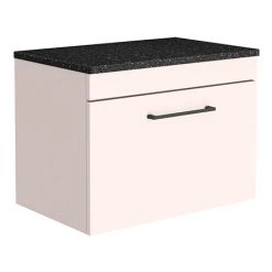 Arezzo Wall Hung Countertop Vanity Unit - Matt Pink - 600mm with Black Worktop & Matt Black Handle