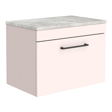 Arezzo Wall Hung Countertop Vanity Unit - Matt Pink - 600mm with Grey Worktop & Matt Black Handle 3 Arezzo Wall Hung Countertop Vanity Unit - Matt Pink - 600mm with Grey Worktop & Matt Black Handle