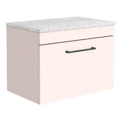 Arezzo Wall Hung Countertop Vanity Unit - Matt Pink - 600mm with White Worktop & Matt Black Handle