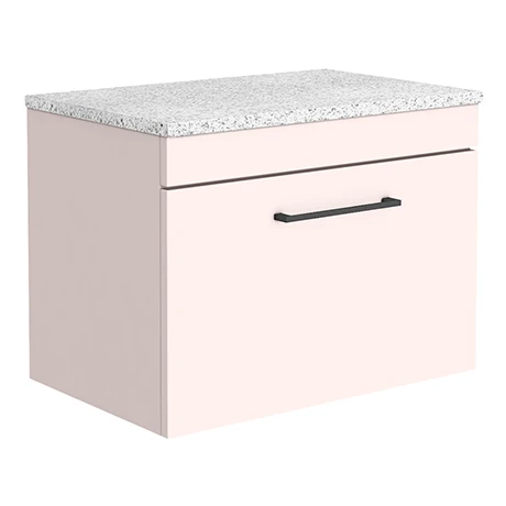 Arezzo Wall Hung Countertop Vanity Unit - Matt Pink - 600mm with White Worktop & Matt Black Handle 3 Arezzo Wall Hung Countertop Vanity Unit - Matt Pink - 600mm with White Worktop & Matt Black Handle