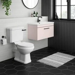 Arezzo Wall Hung Vanity Unit - Matt Pink - 800mm with Industrial Style Black Handle -Wall Hung Vanity Units Shop AZP8WHVBKIS d3 460