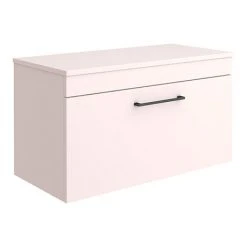 Arezzo Wall Hung Countertop Vanity Unit - Matt Pink - 800mm with Matt Black Handle