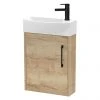 Arezzo Rustic Oak 450mm 1TH Wall Hung Cloakroom Vanity Unit with Matt Black Handle -Wall Hung Vanity Units Shop AZRO4WHMB M