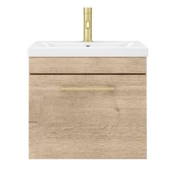 Arezzo Wall Hung Vanity Unit - Rustic Oak - 500mm with Brushed Brass Handle 13 Arezzo Wall Hung Vanity Unit - Rustic Oak - 500mm with Brushed Brass Handle -Wall Hung Vanity Units Shop AZRO5WHVBB d5 460