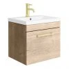 Arezzo Wall Hung Vanity Unit - Rustic Oak - 500mm with Brushed Brass Handle 1 Arezzo Wall Hung Vanity Unit - Rustic Oak - 500mm with Brushed Brass Handle -Wall Hung Vanity Units Shop AZRO5WHVBB n p
